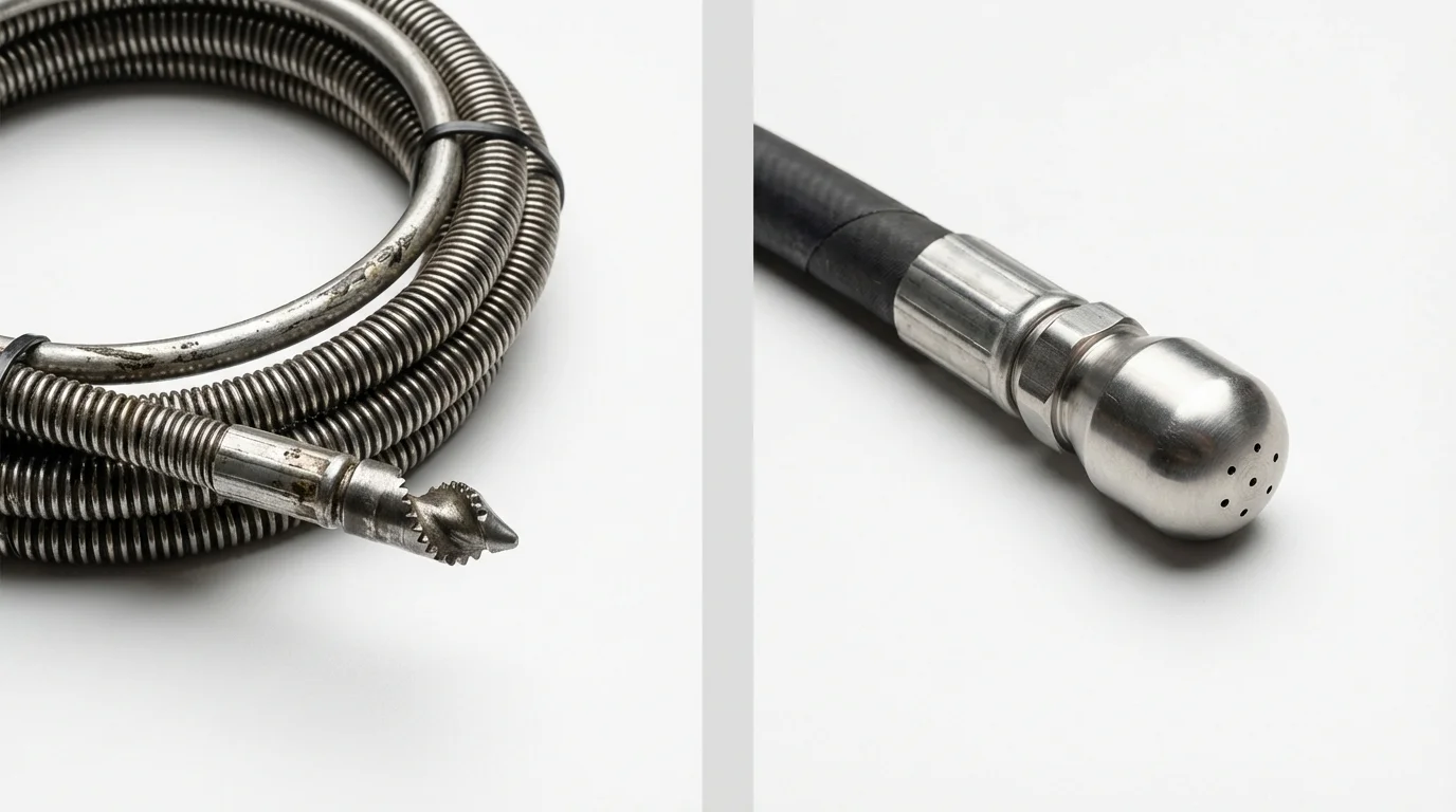 Drain snake cable and hydro jetting nozzle used for drain cleaning in Warren, MI